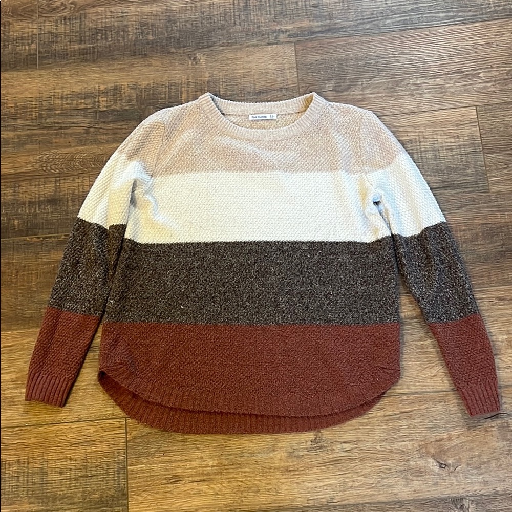 Pink Clover Cream and Brown Crew Neck Sweater